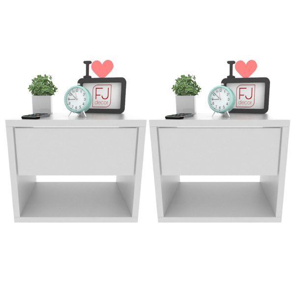 Kit 2 Mesas De Cabeceira Suspensa 1 Gaveta 30 Cm Mdf Branco