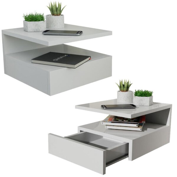 Kit 2 Mesas De Cabeceira Suspensa 1 Gaveta Inferior Branco