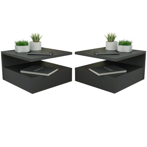 Kit 2 Mesas De Cabeceira Suspensa 1 Gaveta Inferior Preto