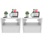 Kit 2 Mesas De Cabeceira Suspensa 30 Cm Com Gaveta Mdf Branco