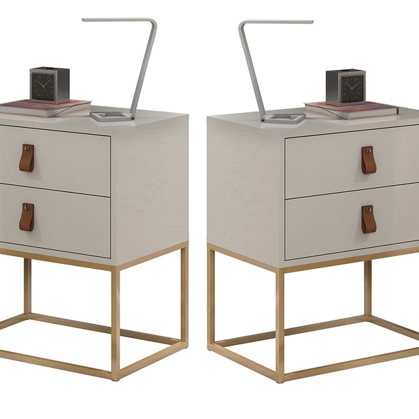 Kit 2 Mesas De Cabeceira Unic 2 Gavetas Pés De Ferro Offwhite