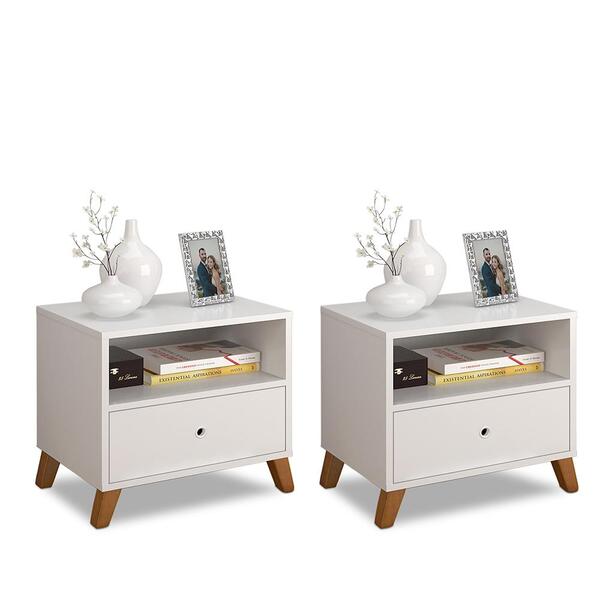 Kit 2 Mesas De Cabeceiras Retro Pe Palito Branco
