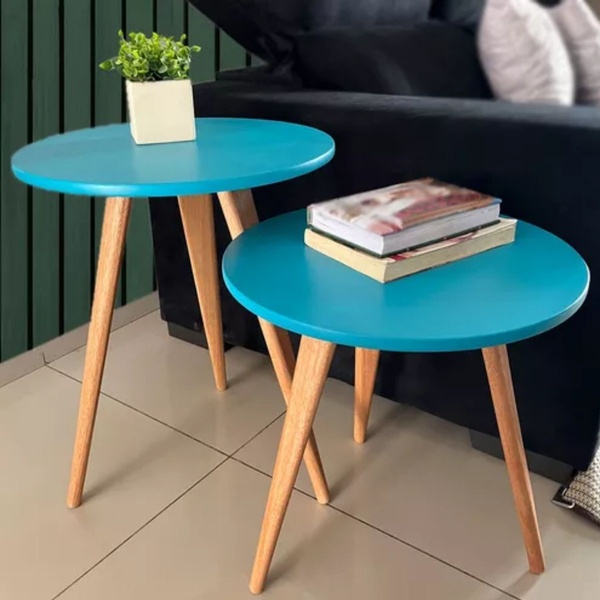 Kit 2 Mesas De Canto Lateral E Apoio Sala Quarto 44 E 56 Cm A