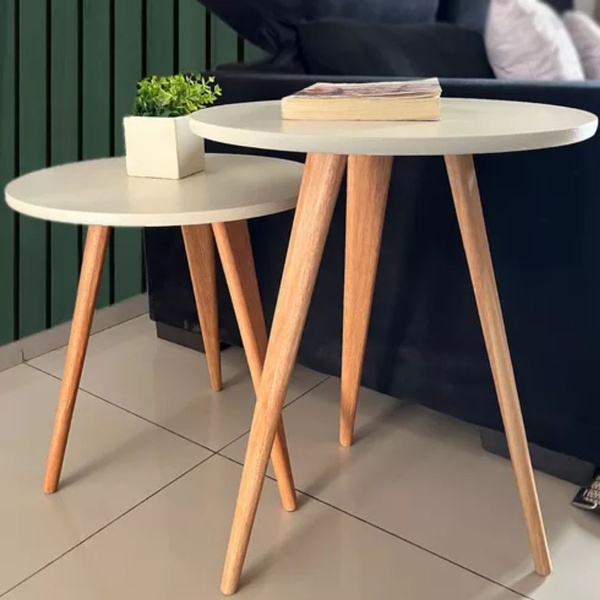 Kit 2 Mesas De Canto Lateral E Apoio Sala Quarto 44 E 56 Cm O