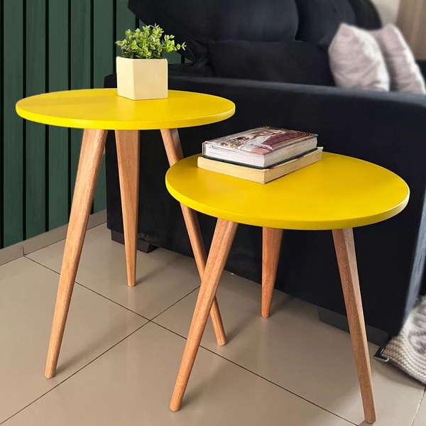 Kit 2 Mesas De Canto Lateral E Apoio Sala Quarto 56 E 68 Cm A