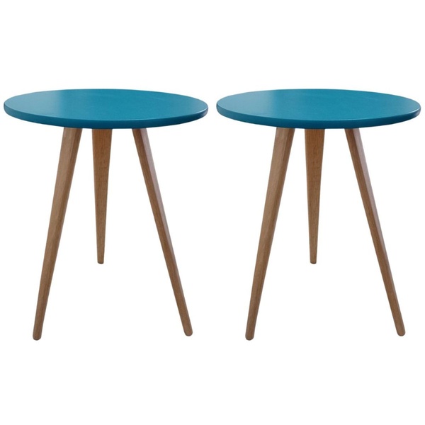 Kit 2 Mesas De Canto Lateral E Apoio Sala Quarto 68 Cm Azul