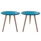 Kit 2 Mesas De Canto Lateral Redonda Retrô Karina Azul 44 Cm