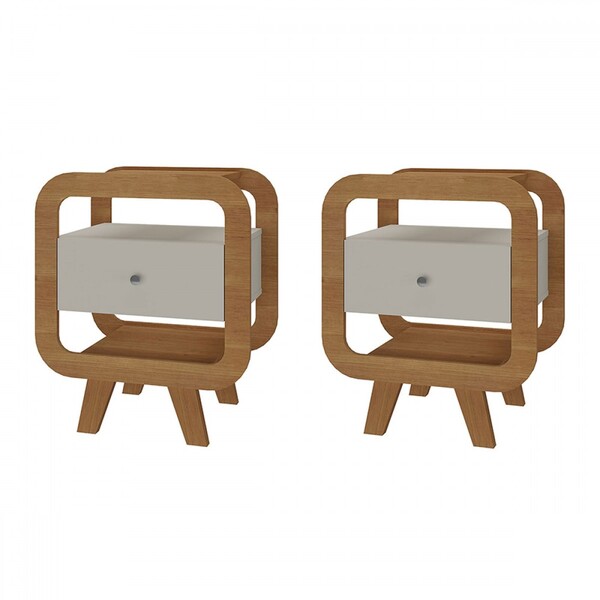 Kit 2 Mesas De Canto Turn 1 Gaveta Com Usb Cinamomo/off White