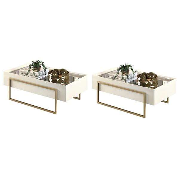 Kit 2 Mesas De Centro Espelhada Para Sala De Estar Suri Creme