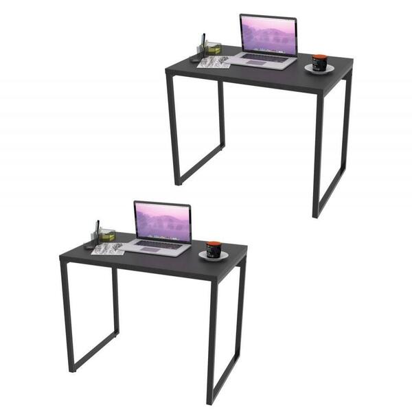 Kit 2 Mesas De Escritório 90cm Estilo Industrial Preto Onix