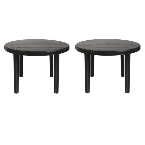 Kit 2 Mesas De Plástico Redonda 94cm Preta Desmontável