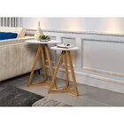 Kit 2 Mesas Laterais Base Em Madeira Maciça Classic Branco/am