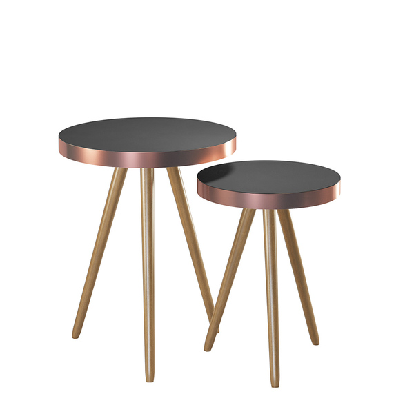Kit 2 Mesas Laterais Malaga Couríssimo Preto E Cobre - Loja S