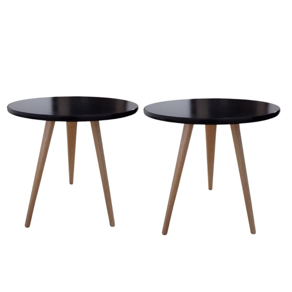 Kit 2 Mesas Lateral De Canto E Apoio Redonda Karina 44 Cm Pre