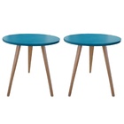 Kit 2 Mesas Lateral De Canto E Apoio Redonda Nina 44 Cm Azul