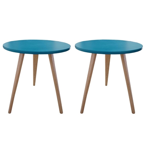Kit 2 Mesas Lateral De Canto E Apoio Redonda Nina 44 Cm Azul