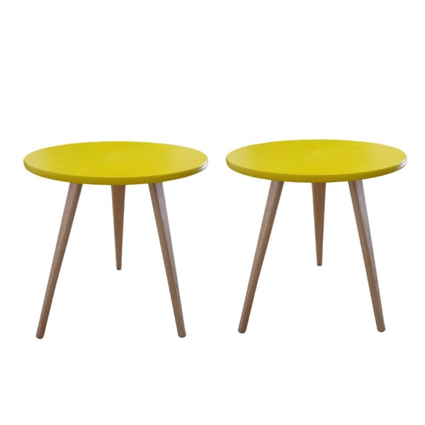 Kit 2 Mesas Lateral De Canto E Apoio Redonda Retrô 44 Cm Amar