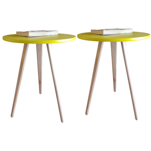 Kit 2 Mesas Lateral De Canto E Apoio Redonda Retrô 56 Cm Amar