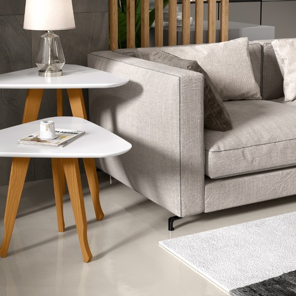 Kit 2 Mesas Lateral E Apoio 3 Pontas Sala Decor Pés Madeira C