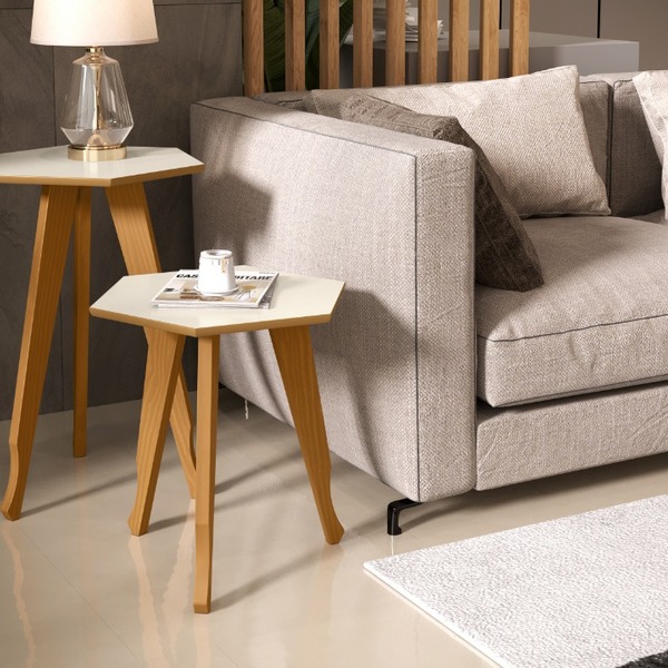Kit 2 Mesas Lateral E Apoio Sala Retrô Pés De Madeira Decor C