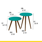 Kit 2 Mesas Lateral Redonda Madeira 47 Cm Pés Palito Mdp Turq