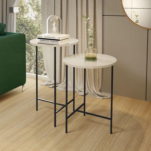 Kit 2 Mesas Lateral Redonda Para Sala De Estar Lírio - Off Wh
