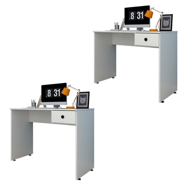 Kit 2 Mesas Para Computador Escrivaninha 101cm Branco