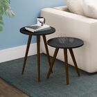 Kit 2 Mesas Redondas De Apoio Para Sala  47 Cm Pés Palito Mad