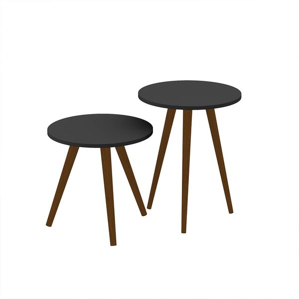 Kit 2 Mesas Redondas De Apoio Para Sala  47 Cm Pés Palito Mad