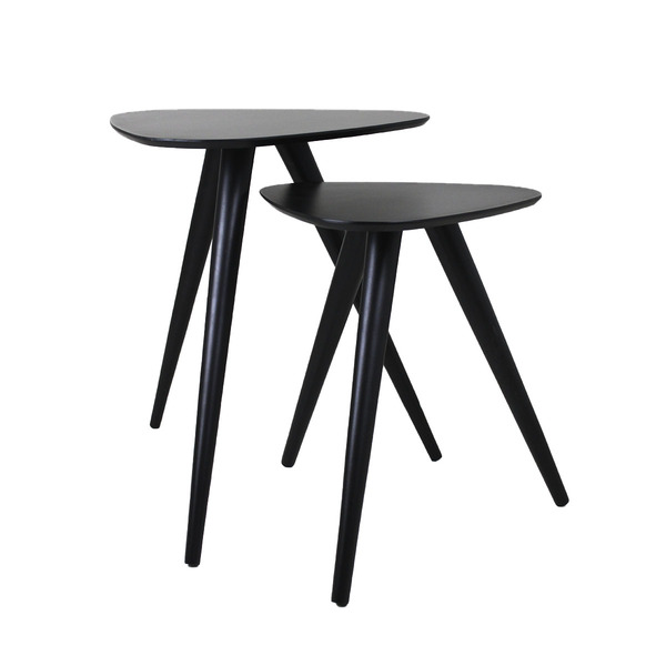 Kit 2 Mesas Tripé Paleta Para Sala Laqueada 40 E 50cm - Preta