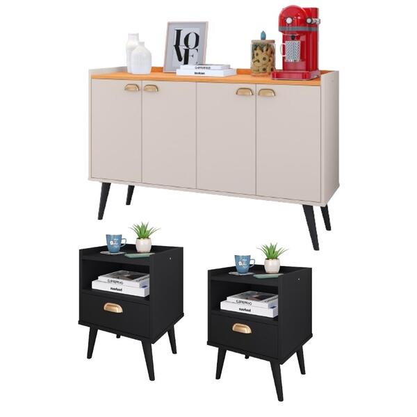 Kit 2 Mesinhas Cabeceira Estilo Retrô Preto 1 Gaveta Nicho De