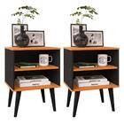 Kit 2 Mesinhas Cama Nicho Prateleira Pés Palito Jogo Mesa De