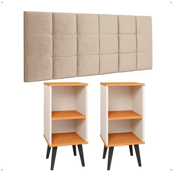 Kit 2 Mesinhas Charme Off White/cinamomo Pés Palito Cabeceira