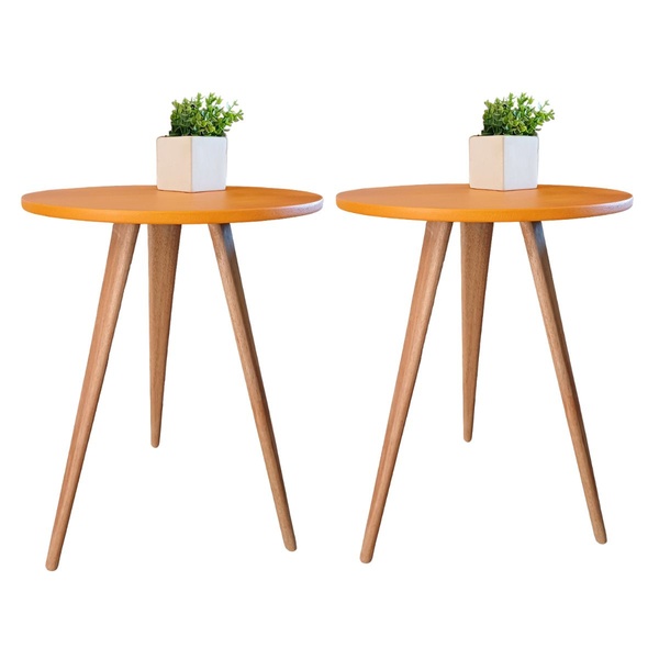 Kit 2 Mesinhas Laterais De Canto E Apoio Redonda 68 Cm Laranja