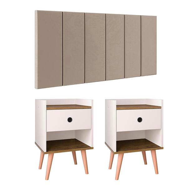 Kit 2 Mesinhas Off White/freijó Nicho Porta Objetos Pés Palit