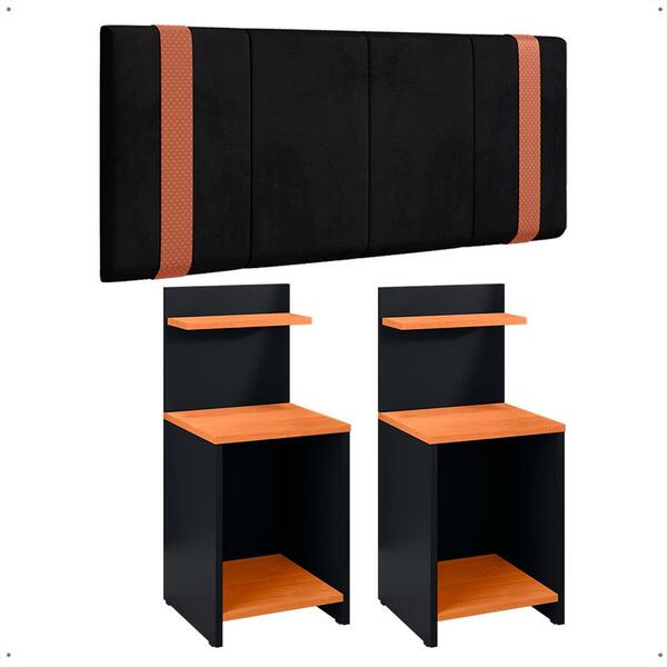 Kit 2 Mesinhas Preto/cinamomo Compacta Prateleira Cabeceira S