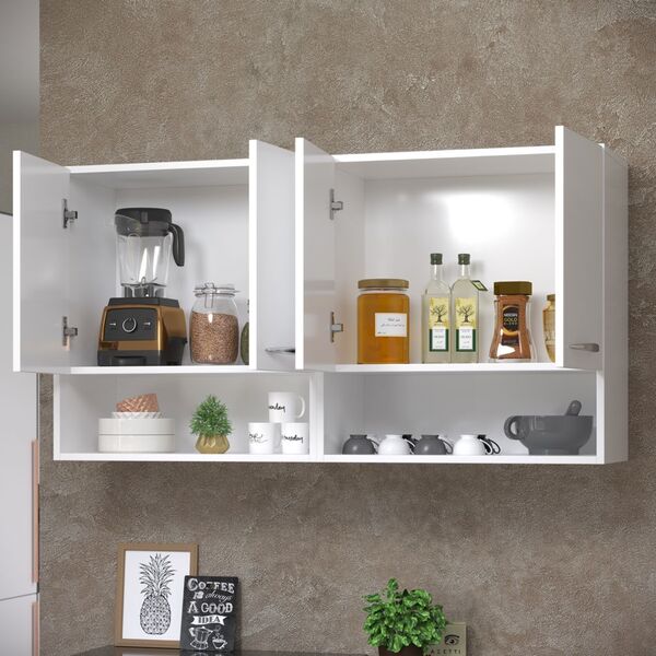 Kit 2 Módulos Aéreo De Parede Com 2 Portas Branco