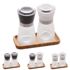 Kit 2 Moedores De Tempero De Vidro Com Bandeja Moedor De Pime