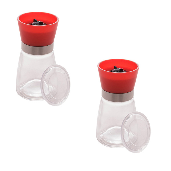 Kit 2 Moedores De Tempero Vidro Com Tampa Vermelha 170ml