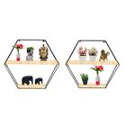 Kit 2 Nicho Prateleira Aramado Metal Preto E Madeira Hexagona