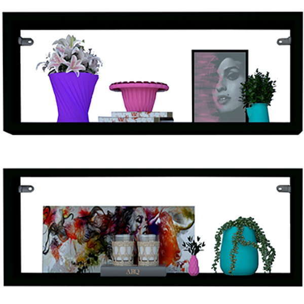 Kit 2 Nicho Retangular Preto 80x15x10p Mdf Decorativo