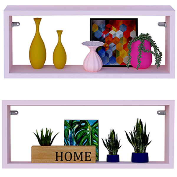 Kit 2 Nicho Retangular Rosa 30x20x10p Mdf Decorativo