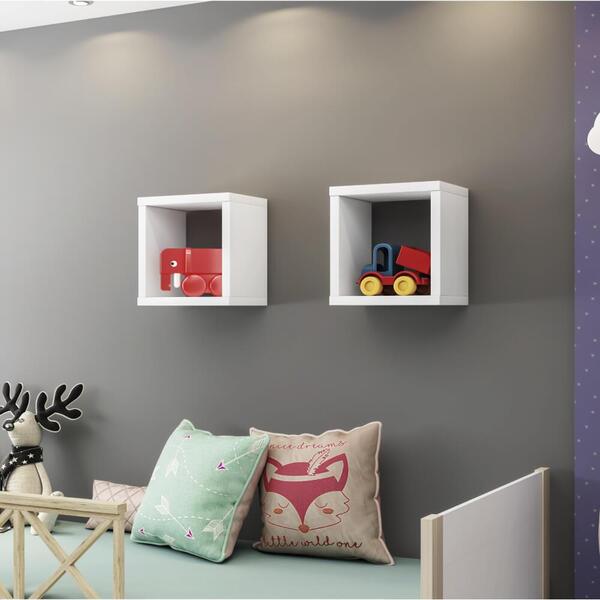 Kit 2 Nichos Infantil Quadrado Aquarela - Branco