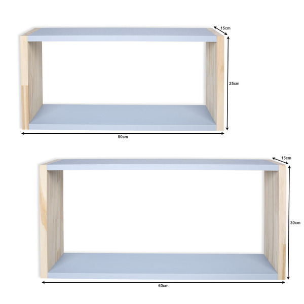 Kit 2 Nichos Prateleira Infantil Quarto Bebê Mdf Azul Sky E P