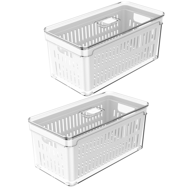 Kit 2 Organizadores De Geladeira Com Escorredor 5l Caixas Plá