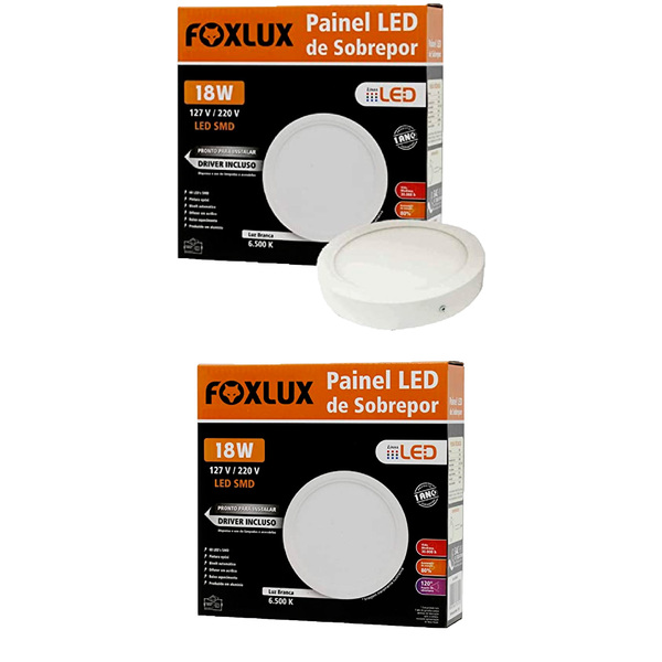 Kit 2 Painel Led Foxlux Redondo Sobrepor 18w 6500k Biv