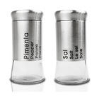 Kit 2 Pçs Saleiro Pimenteiro Tampa Aço Inox Vidro Armazenar S