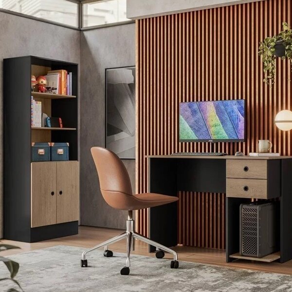 Kit 2 Peças 1 Escrivaninha 2 Gavetas E 1 Armário 2 Portas Gam