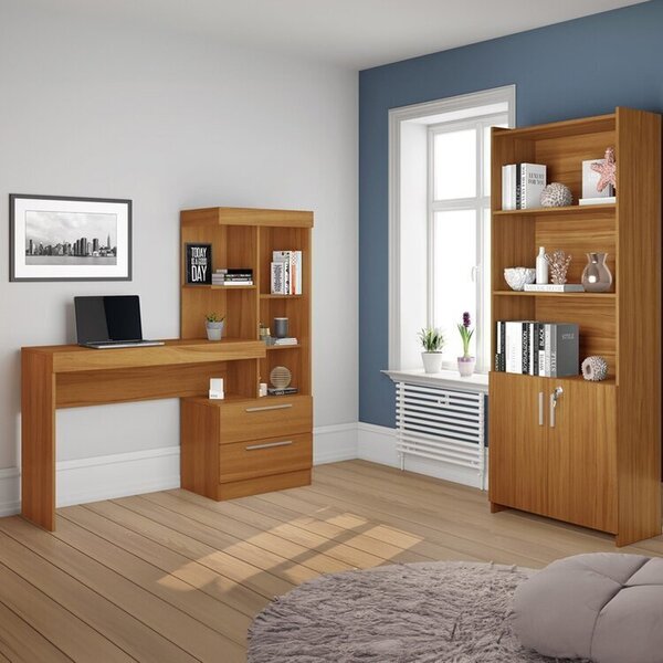 Kit 2 Peças 1 Escrivaninha Com Estante 1 Armário 2 Portas Esp