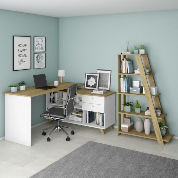 Kit 2 Peças 1 Escrivaninha Em L Retrô Gold Com 1 Estante Star